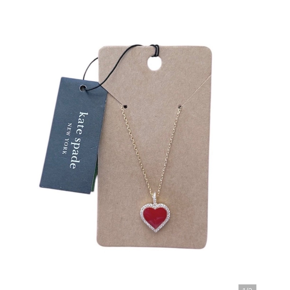 Kate Spade New York‎ Gold Tone Red Enamel Heart Pendant Adjustable Necklace NWT